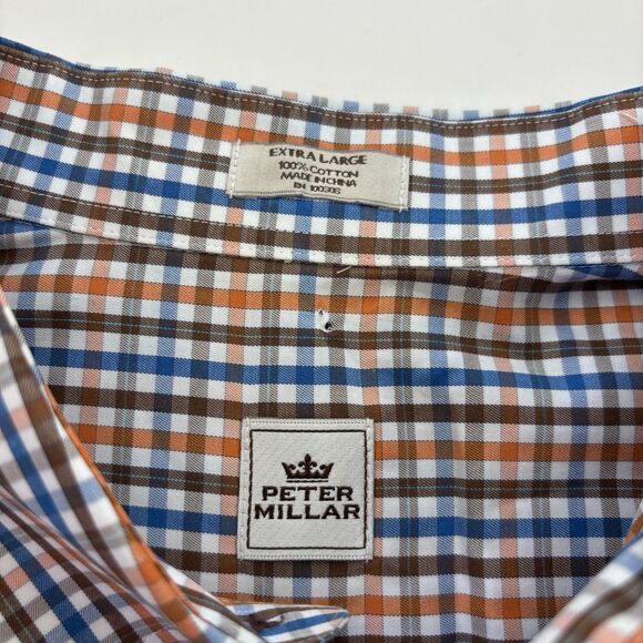 Peter Millar Men's Xl Orange Blue Ginghan Check Long Sleeve Button Down Shirt - Picture 6 of 6